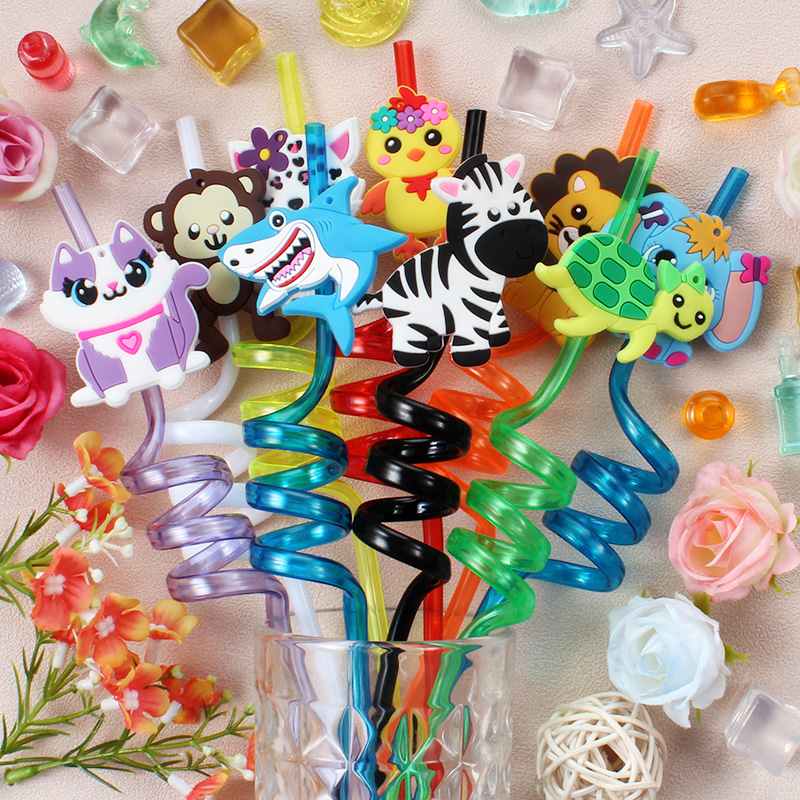 Reusable Straw - 6 pajitas con temática de zoológico,
