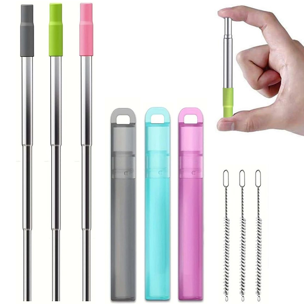 Reusable Straw - Pajitas Reutilizables Plegables de Acero Inoxidable,