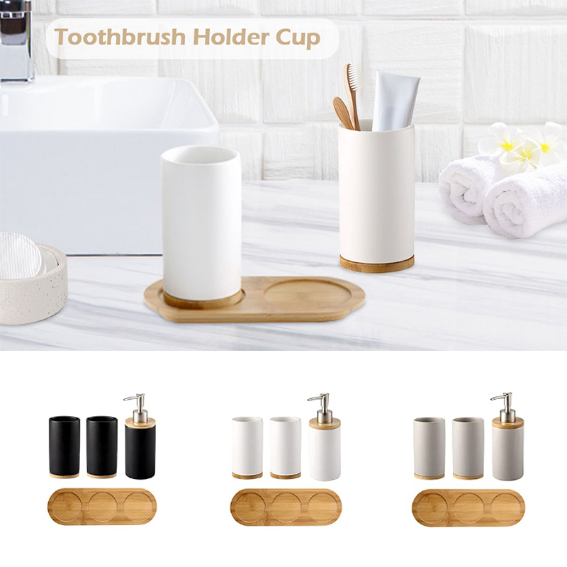 Bamboo Toothbrush - Juego de baño de cerámica, dispensador