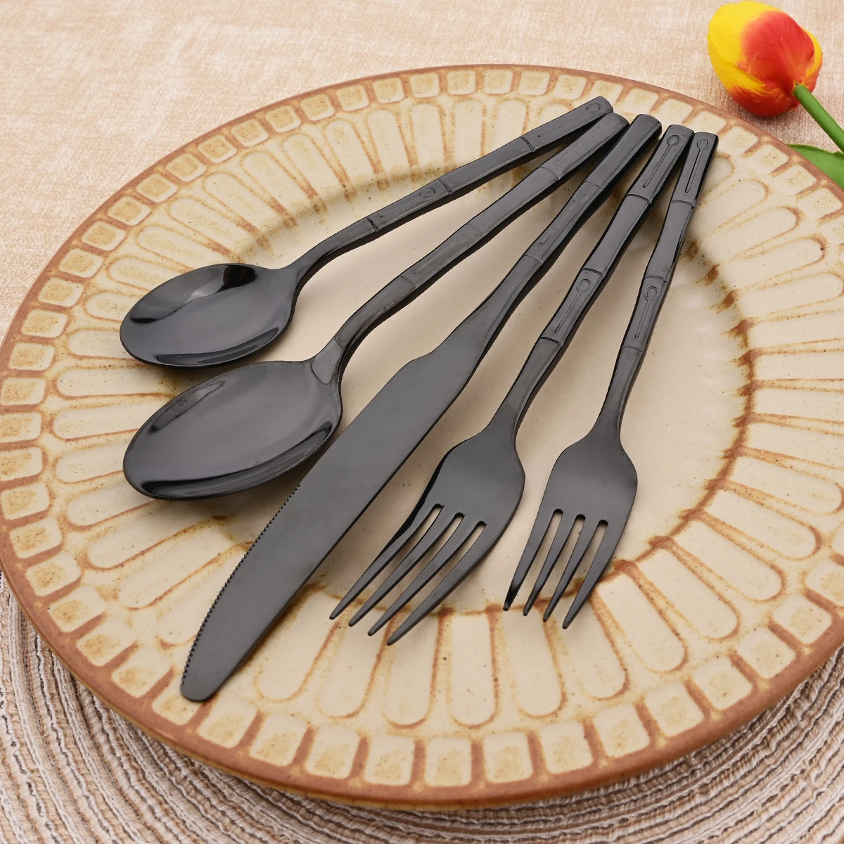 5pcs Knife Fork Spoon Cutlery  - Bamboo Cutlery reseña y precio